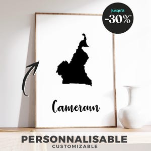Affiche carte du Cameroun – Poster décoratif design, illustration murale minimaliste, décoration moderne sur le thème du voyage