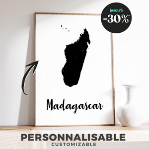 Affiche carte de Madagascar – Poster déco murale minimaliste, illustration géographique moderne de l’île, style épuré et design