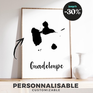 Affiche Carte Guadeloupe - Illustration minimaliste et moderne, décoration murale voyage et aventure