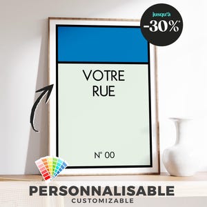 Póster de Monopoly para personalizar con la dirección y el color que elijas / Regalo, Decoración de interiores, Juego de mesa, Inauguración de una casa