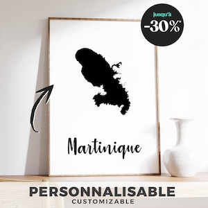 Affiche carte de la Martinique – Poster géographique élégant et minimaliste, carte décorative de la Martinique, décoration murale moderne