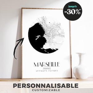 Marseille-Kartenposter – Stilisiertes Stadtdesign-Poster, moderne Wandillustration für elegante Stadtdekoration