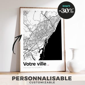 Affiche Plan de Ville Personnalisable - Choisissez votre ville préférée, design minimaliste et élégant