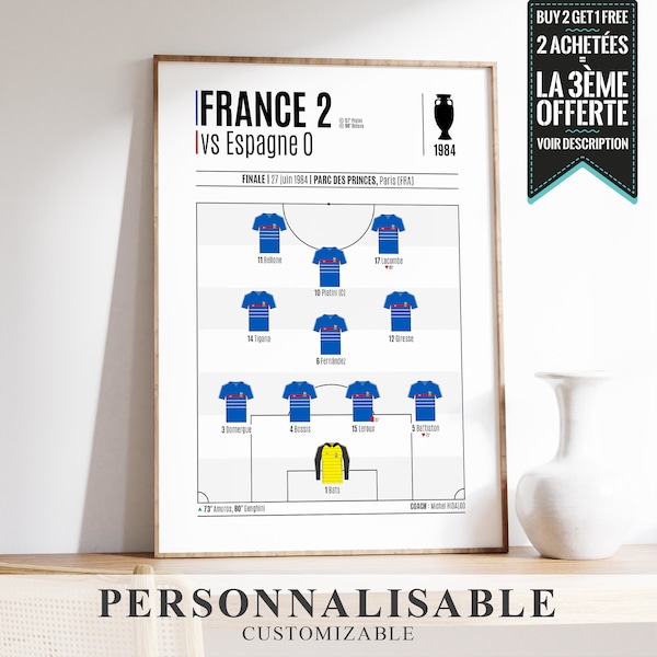 Affiche - "Feuille de match" Euro de football : Finale 1984 FRANCE - Espagne