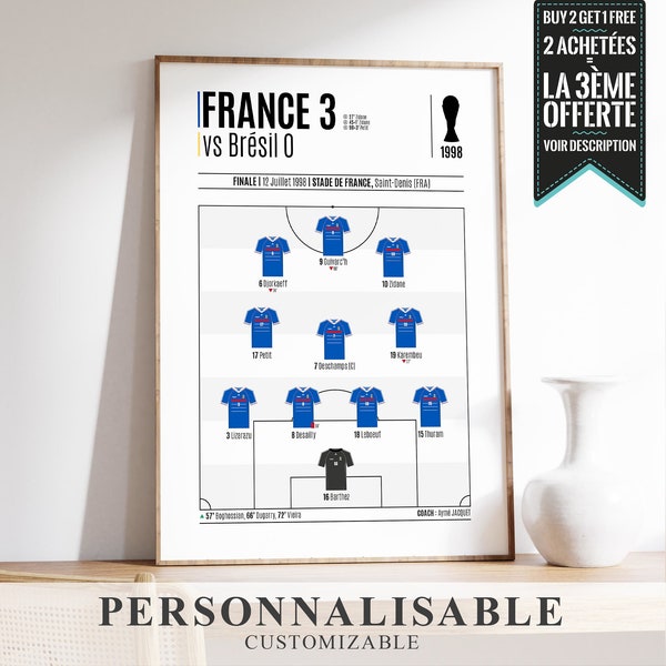 Affiche - "Feuille de match" Coupe du Monde de football : Finale 1998 FRANCE - Brésil