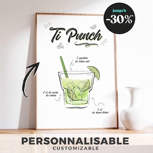 Póster de cóctel Ti Punch: ilustración con receta detallada, decoración de pared para amantes de los cócteles.