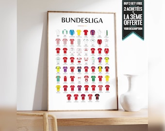 Affiche - Maillots de tous les Champions d'Allemagne de football Bundesliga