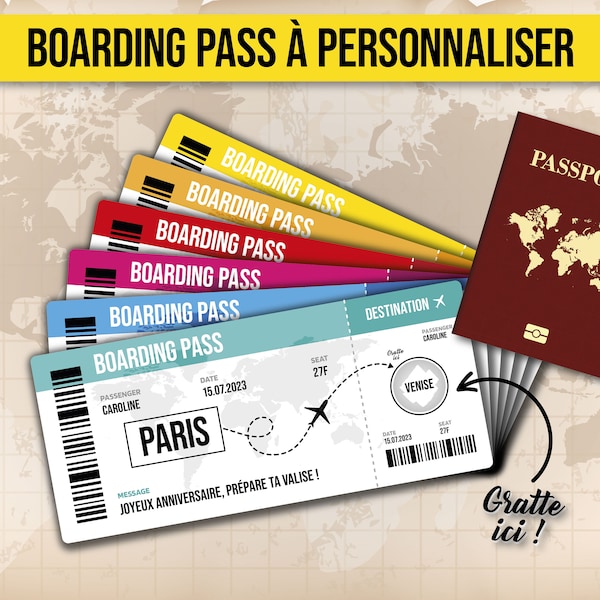 Carte d'embarquement à gratter / Boarding Pass / Billet d'avion à personnaliser