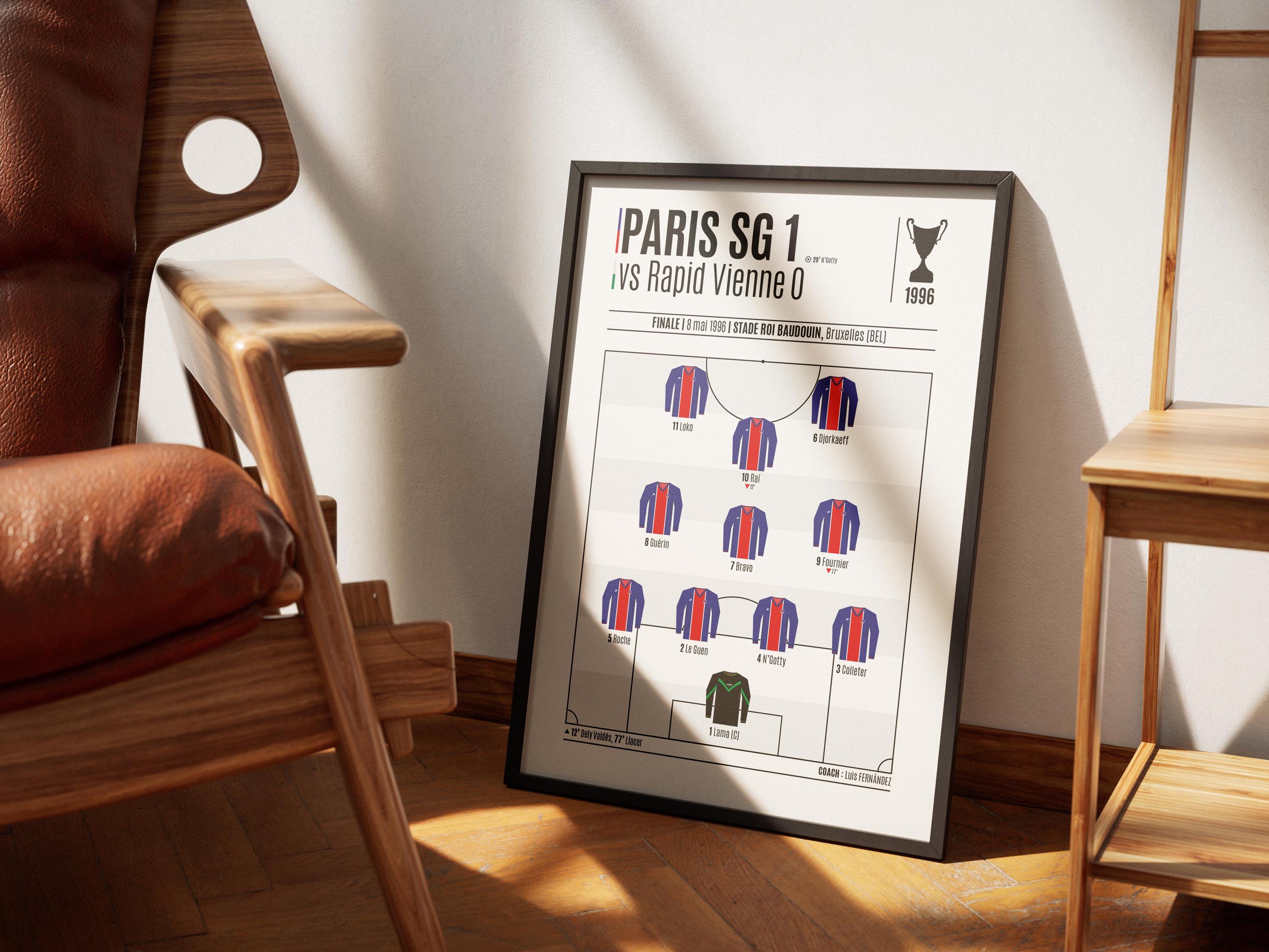Poster Toile Photo Finale Coupe Des Coupes Paris 1996 PSG – Multicolore, 100% Coton