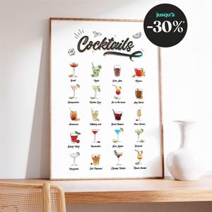 Klassisches Cocktail-Poster, Illustration essentieller Cocktails, Bardekoration, Cocktail-Poster, Geschenk für Cocktail-Liebhaber