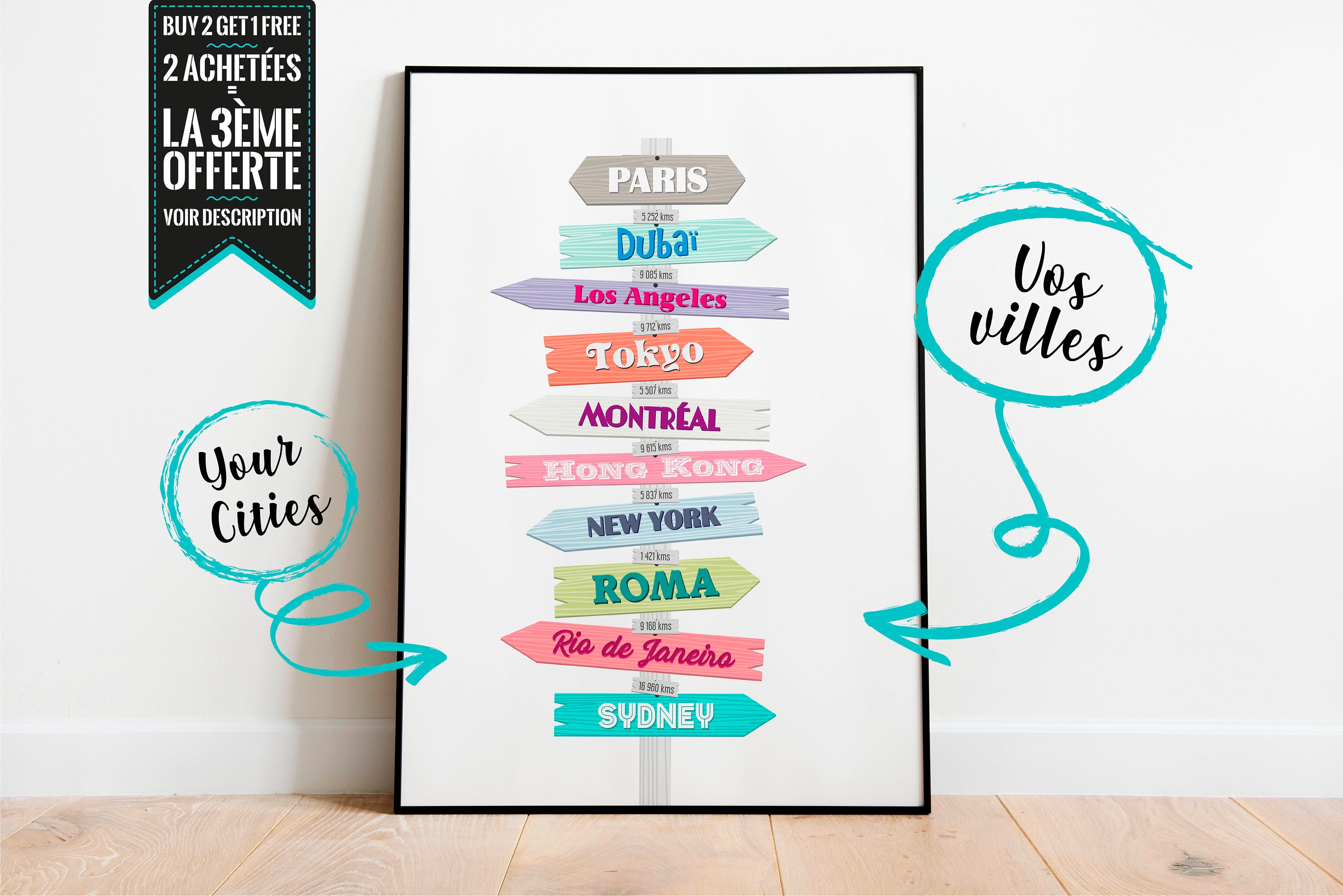 Affiche Décorative à Personnaliser avec Vos Destinations Favorites