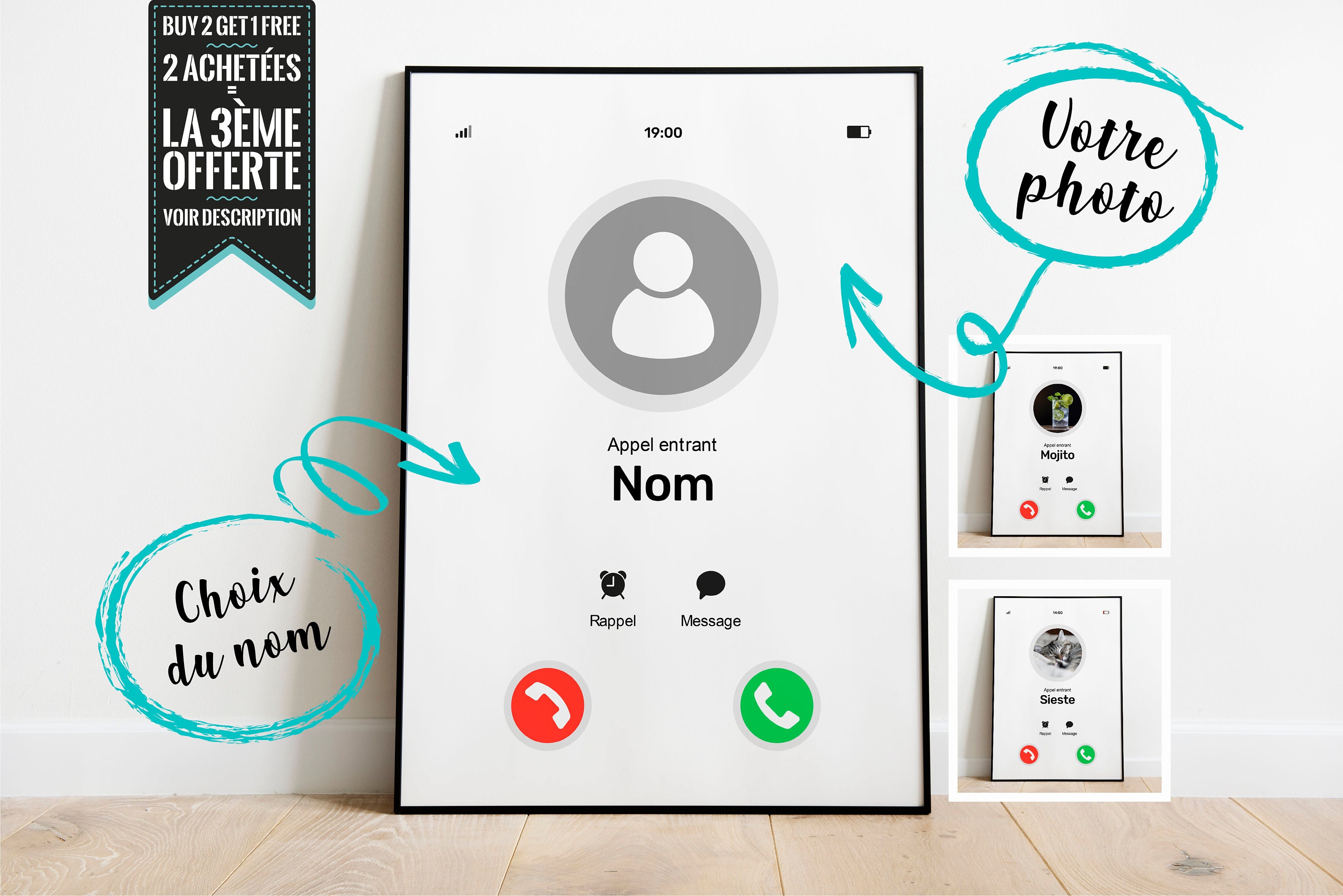 Affiche Décorative à Personnaliser Style Appel Entrant avec Le Nom et La Photo de Votre Choix