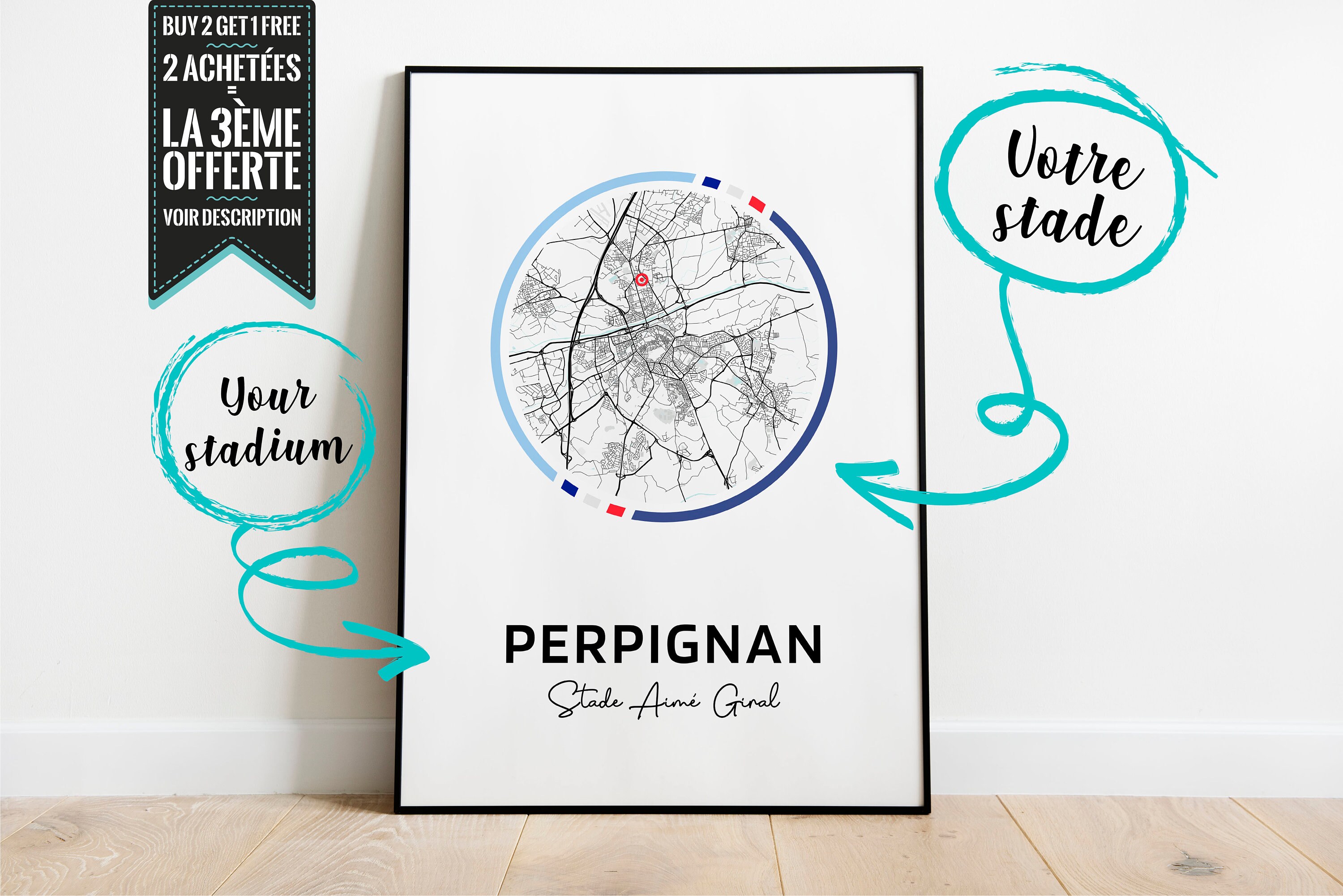 Affiche Décorative - Plan de Stade Aimé Giral Perpignan