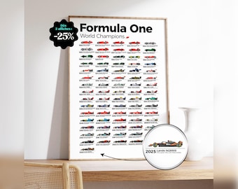 Affiche F1 Champions du Monde depuis 1950, Décoration pour passionnés de Formule 1
