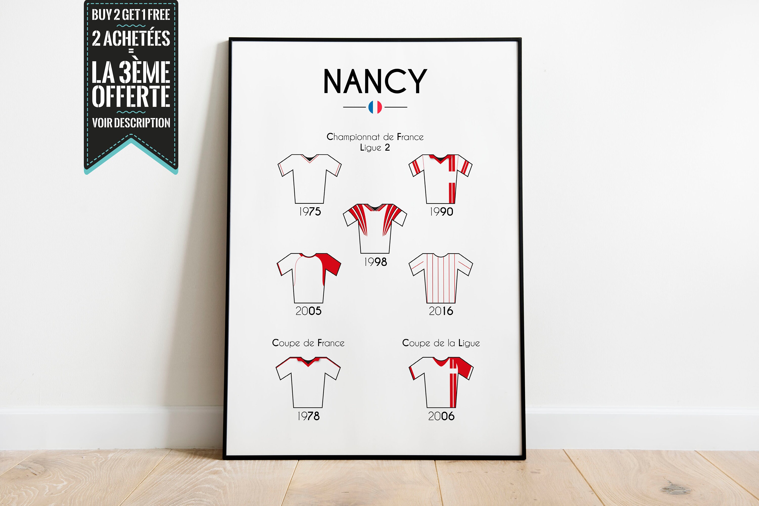Affiche Décorative - Maillots Des Différents Titres de Football L'as Nancy Lorraine