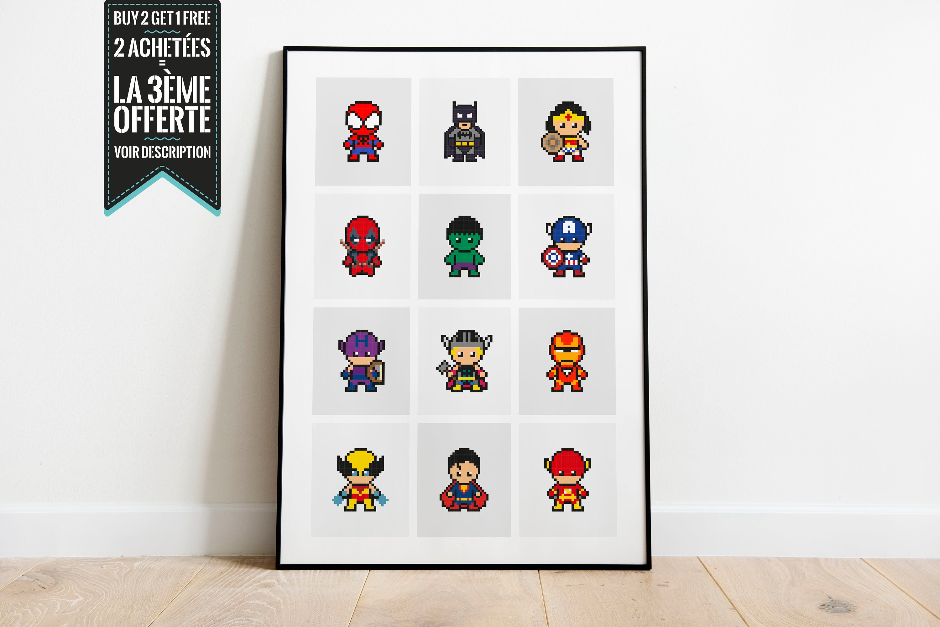 Affiche Décorative/Poster Super Héros Pixel Art