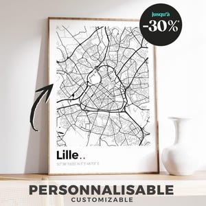 Poster con mappa della città di LILLE - Possibilità di personalizzarlo con la città che preferisci! / Decorazione / Coordinate GPS / Minimalista