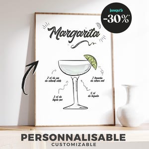 Póster de cóctel margarita, ilustración de receta, decoración de cocina, póster de cóctel, regalo original, póster de margarita