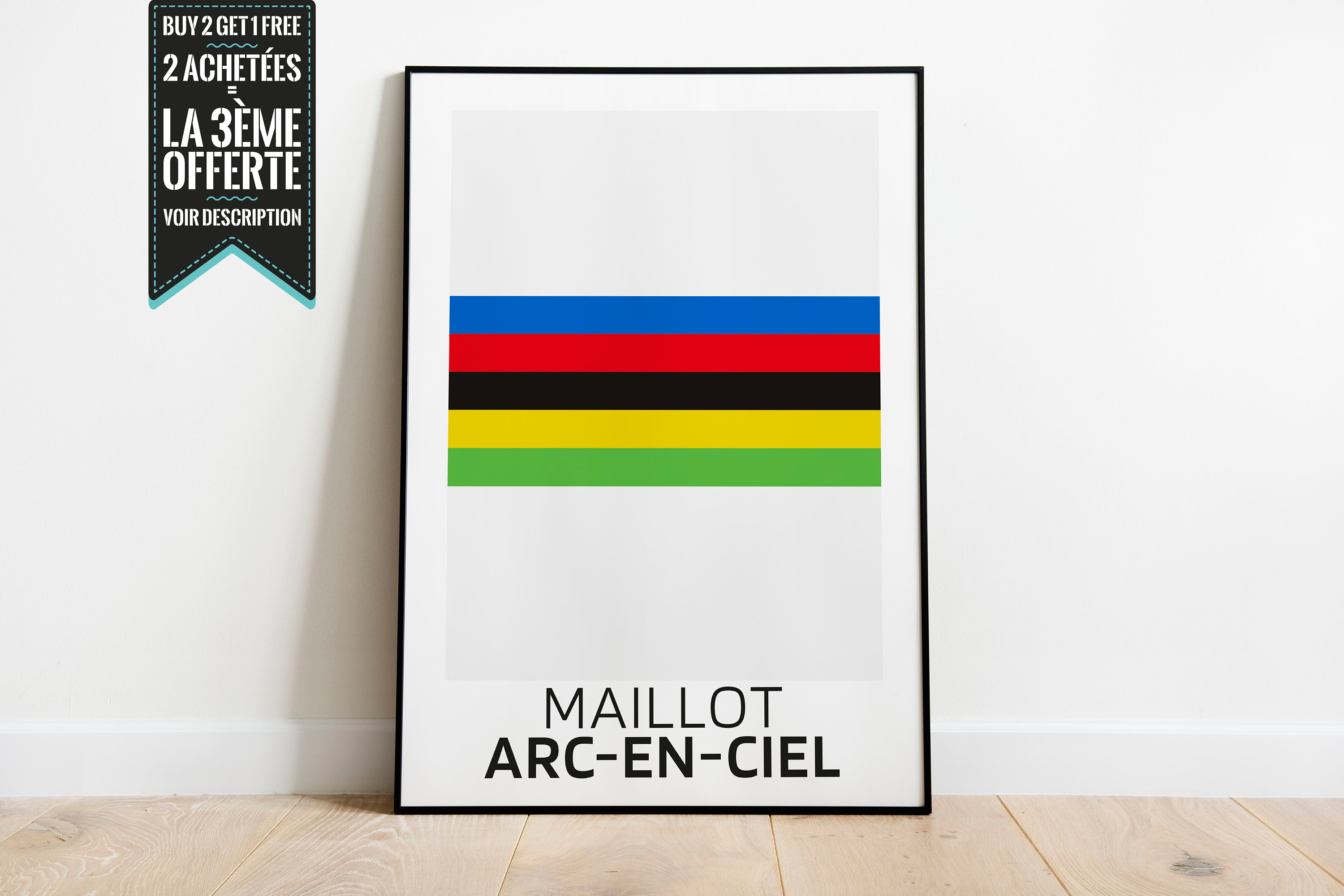 Affiche Décorative - Minimaliste Cyclisme Maillot Arc-En-Ciel Champion Du Monde