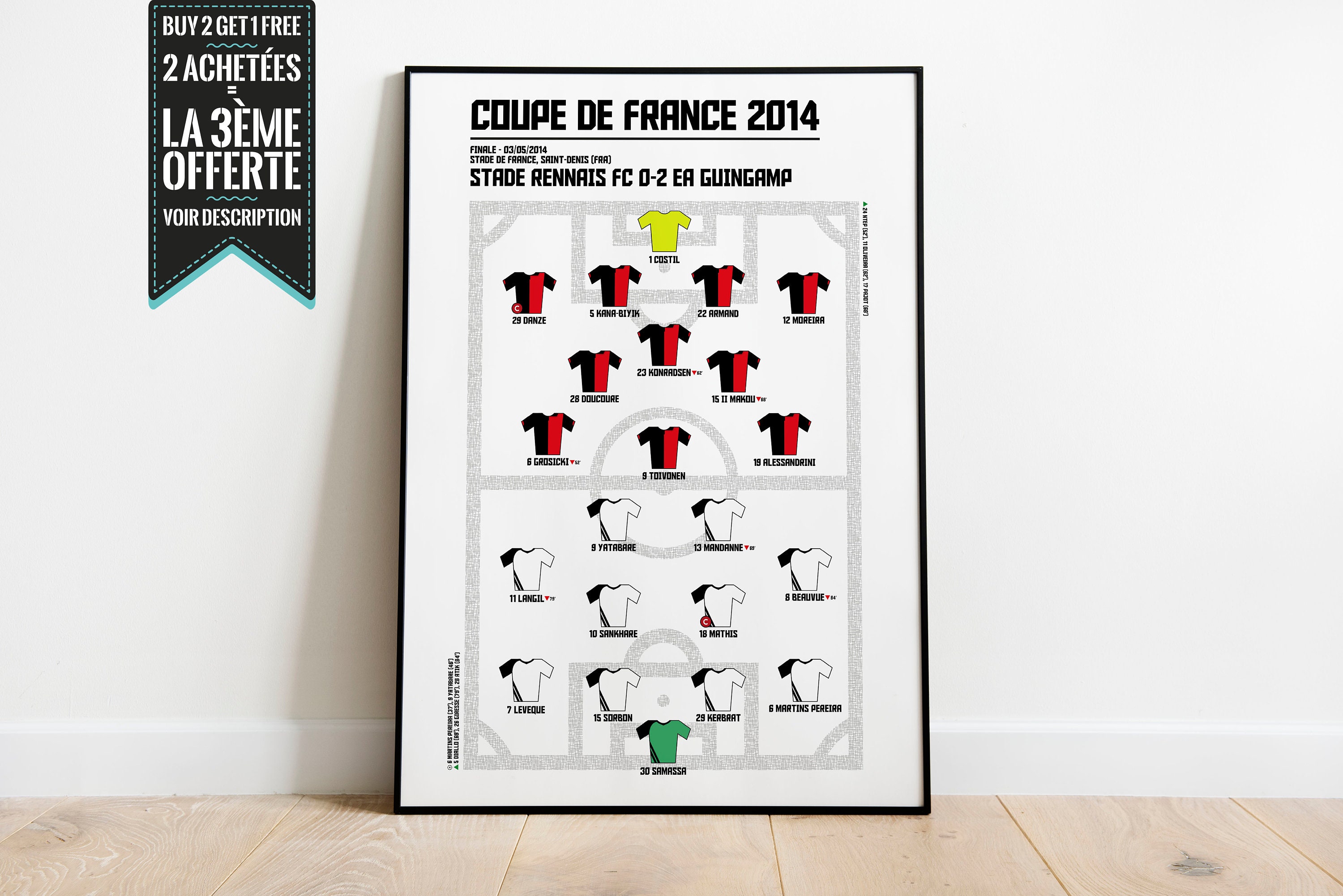 Affiche Décorative - Feuille de Match Coupe France Football 2014 Finale Rennes Guingamp