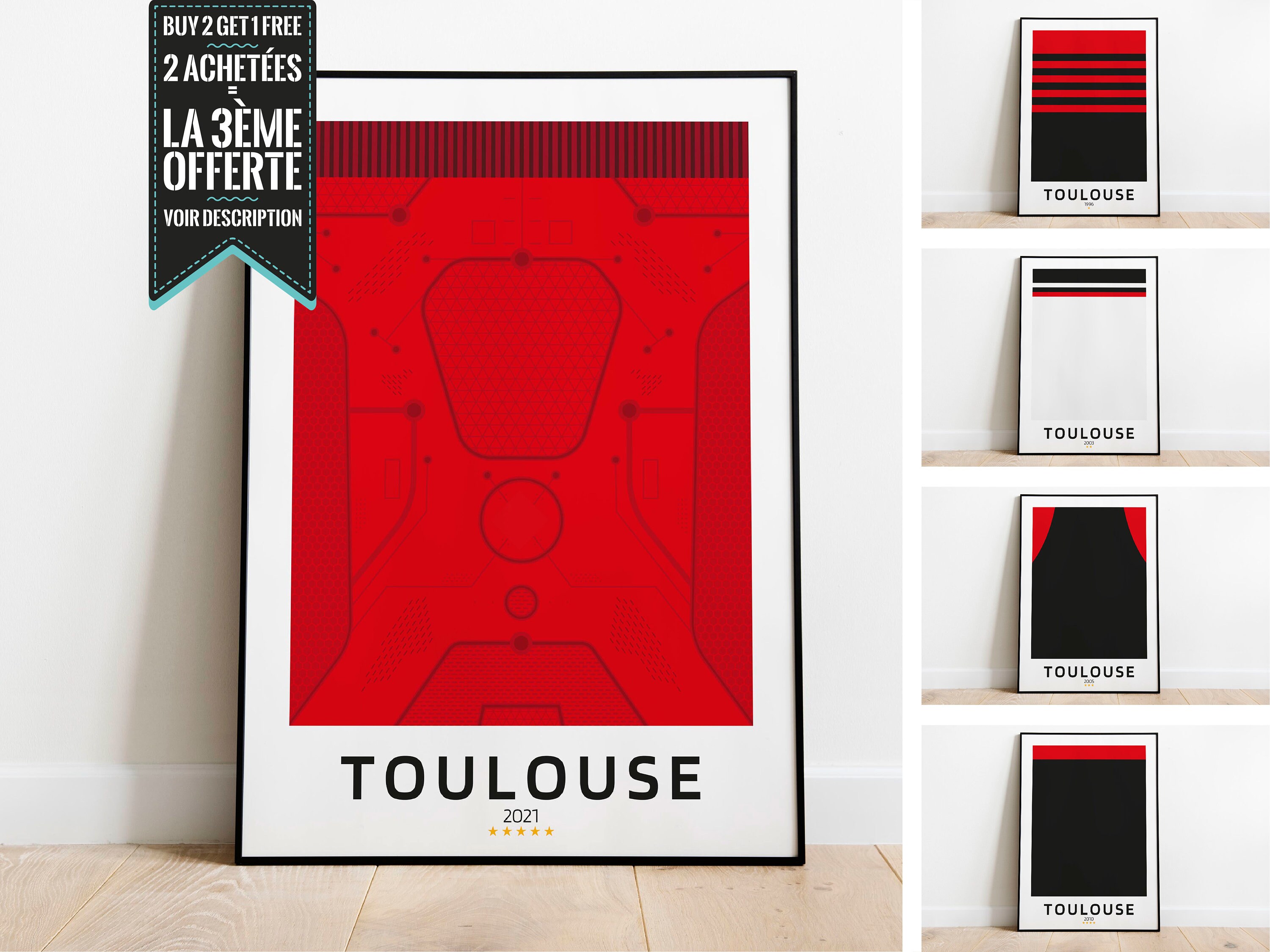 Affiche Décorative - Maillots Minimalistes Stade Toulousain Champions Cup Rugby
