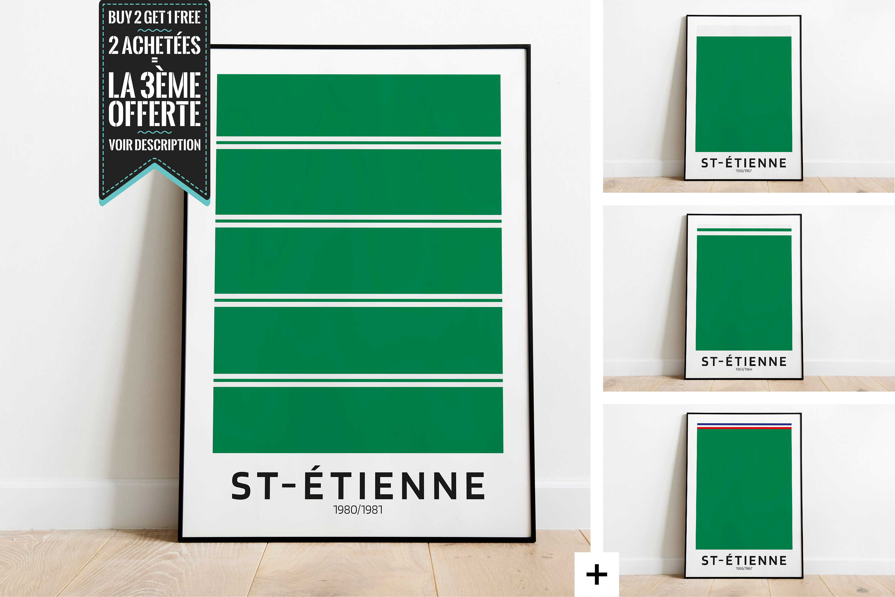 Affiche Décorative - Maillot Minimaliste Saint-Etienne Asse Champions de France Ligue 1