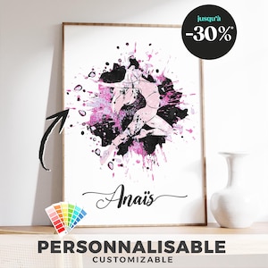 Modern DANCE Poster (Girl) to CUSTOMIZE / Personalized illustration, decoration for children&#39;s room, birthday or Christmas gift