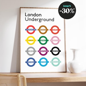Poster „London Underground Numbers & Lines“ – Minimalistisches und modernes Design, urbane Dekoration für Fans der britischen Hauptstadt