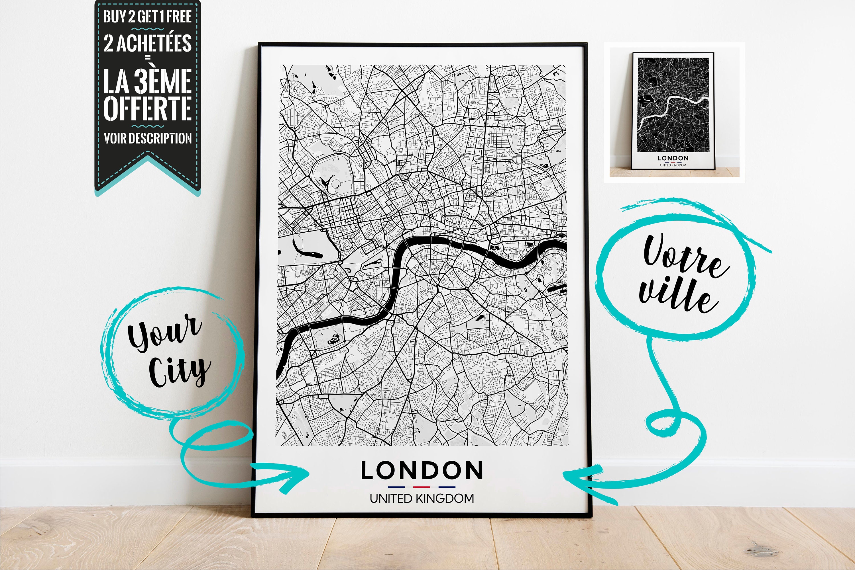 London Plan de Ville Affiche Décorative - Possibilité Personnaliser avec La Ville Ton Choix