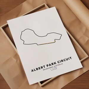 Peut inclure: Un dessin au trait noir et blanc du circuit d'Albert Park &agrave; Melbourne, en Australie. Le circuit mesure 5,278 km de long.