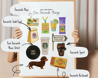 Our Favourite Things Personalised Watercolour Print | Custom Gift for Anniversary, Christmas or Valentine’s | Digital Download