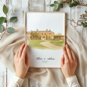 Custom Wedding Venue Watercolor Illustration | Personalized Wedding Gift | Hand-Painted Style Home Portrait