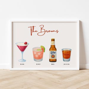 Impresión ilustrada personalizada de bebidas para compañeros de piso o amigos: ilustración de cóctel personalizada, descarga digital, regalo para compañeros de piso o para mudanzas.