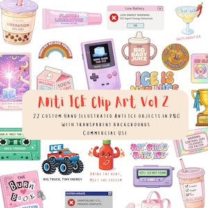 Clip Art Anti ICE Vol. 2: 22 Gráficos PNG Abolicionistas con Fondo Transparente, Descarga Digital Activista