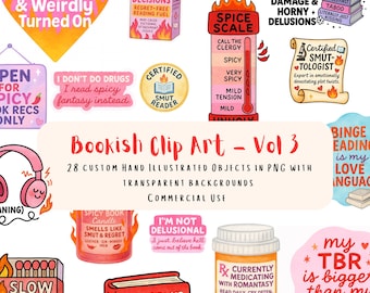 28 Book Girlie Clip Art PNGs - Vol 3 | Spicy Romance Tropes, Smut Reader Stickers, Emotional Damage Bundle