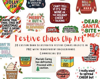 20 Christmas Chaos Clip Art | Funny Christmas PNGs | Sarcastic Holiday Stickers | Sassy Quotes | Transparent Background | Commercial Use