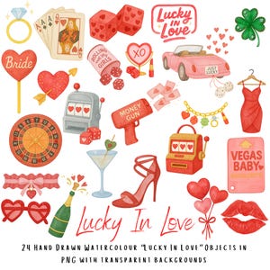 Lucky in Love Clip Art | Bachelorette PNG Bundle | Vegas Party Watercolour Graphics | Bridal Shower Sublimation | Digital Download
