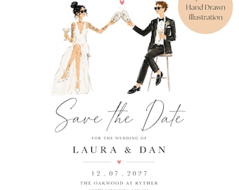 Custom Save the Date Card | Hand Drawn Whimsical Wedding Illustration | Personalised Save the Date | Watercolour Wedding Stationery