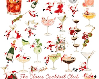 Santa Cocktail Clipart Bundle | 24 Whimsical Christmas Watercolor PNGs | Martini, Champagne & Festive Drinks Clip Art | Commercial Use