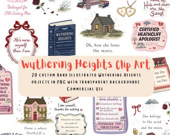 Wuthering Heights Clip Art – 20 Gothic Romance PNGs, Literature Stickers, Dark Academia Aesthetic, Transparent Background, Commercial Use