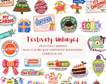 28 Christmas Lover PNG Clipart Bundle | Funny Festive Xmas Illustrations | Colourful Christmas Stickers, Sublimation & Commercial Use