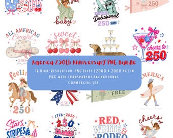 アメリカ合衆国のクリップアートPNGバンドル16点 | 2026年7月4日 | 1776-2026年デザイン | 独立記念日PNG | 250周年おめでとう | 商用利用可
