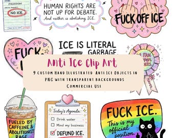 Anti ICE Clip Art – 9 Bold Abolitionist PNG Graphics, Transparent Background, Activist Digital Download