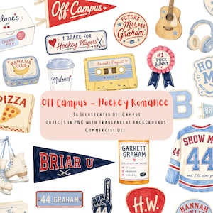Paquete de 36 imágenes PNG de romance de hockey fuera del campus / Gráficos inspirados en fan art de romance de hockey / Paquete de imágenes PNG de BookTok / Uso comercial / Descarga digital imagen 1