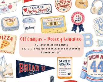 Paquete de 36 imágenes PNG de romance de hockey fuera del campus / Gráficos inspirados en fan art de romance de hockey / Paquete de imágenes PNG de BookTok / Uso comercial / Descarga digital