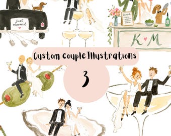 Custom Whimsy Wedding Couple Illustrations  | Personalised Bride & Groom Artwork | Wedding Bar Sign | Save the Date | Digital Download