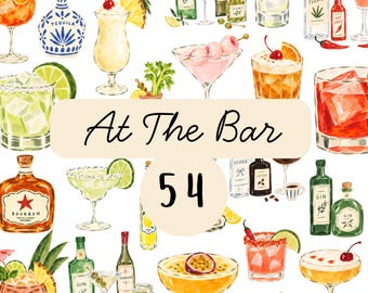 54 Cocktail Clipart PNGs | Wedding Bar Sign Clip Art | Hand Painted Watercolour Drinks, Bottles & Cocktails | Signature Drink Illustrations