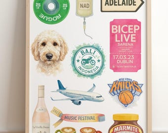 Watercolour Favourite Things Print | Personalised Artwork | Custom Roommate Gift | Mothers Day Gift | Illustration | Digital Download