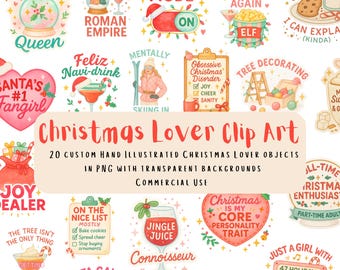 Christmas Lover Clip Art | 20 Funny Holiday PNGs | Festive Girl Aesthetic Stickers | Digital Download | Commercial Use