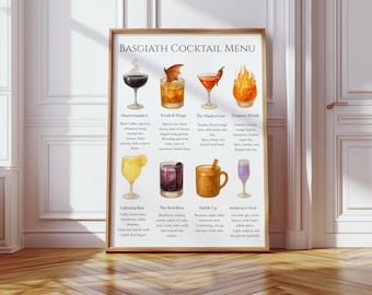 Impresión de cóctel Fourth Wing / Póster del menú del bar Basgiath / Arte mural de fantasía literaria / Descarga digital inspirada en Iron Flame / Regalo para fans de SMM